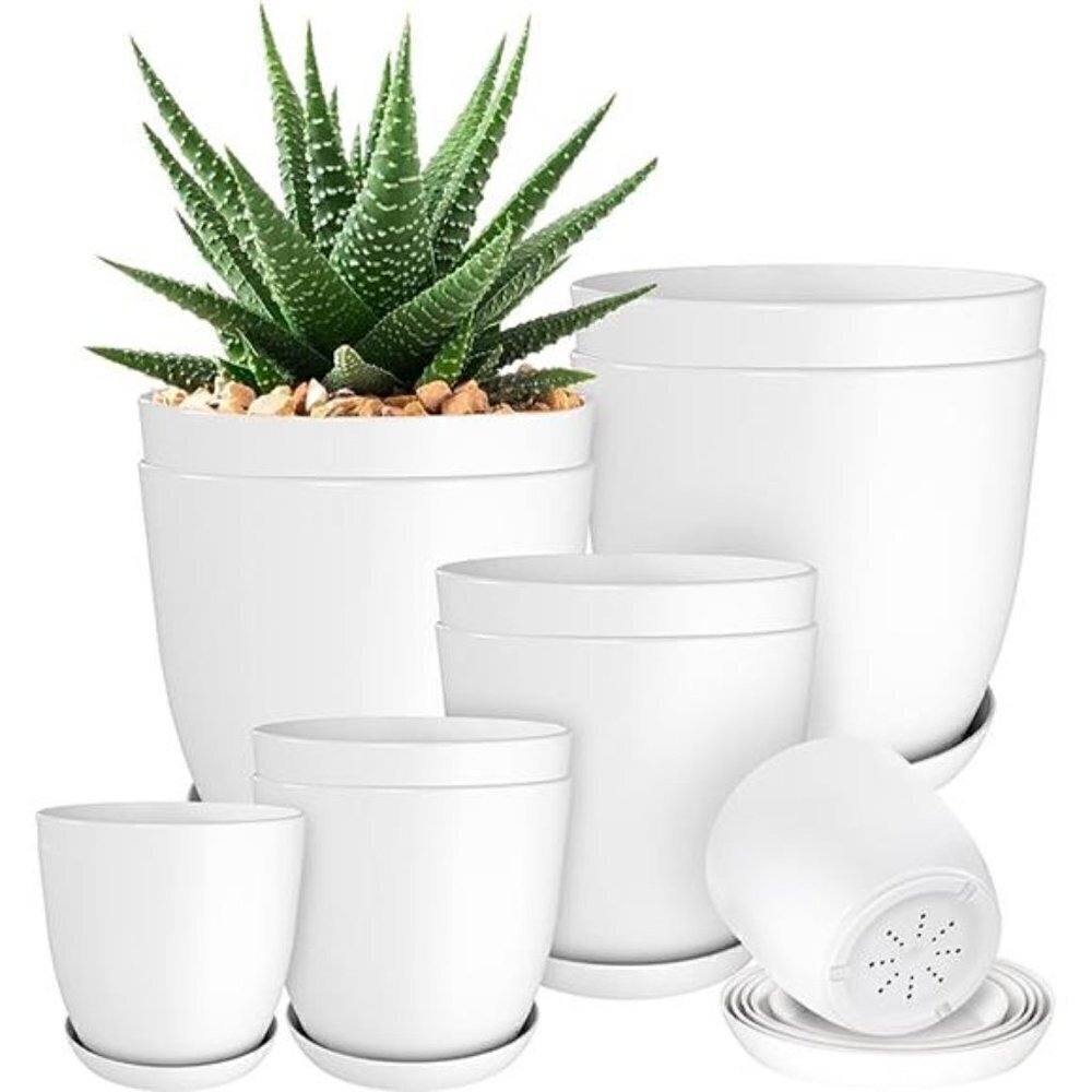 10X Plant Pots Drainage Home Decor Flower Indoor Planter Cactus Succulents White